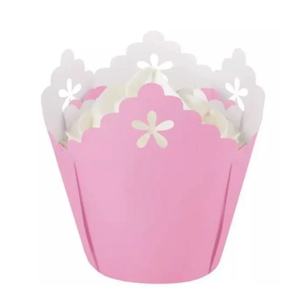 15 Count Pastel Pink Pleated‎ Eyelet Baking Cups from Wilton New Free Shipping